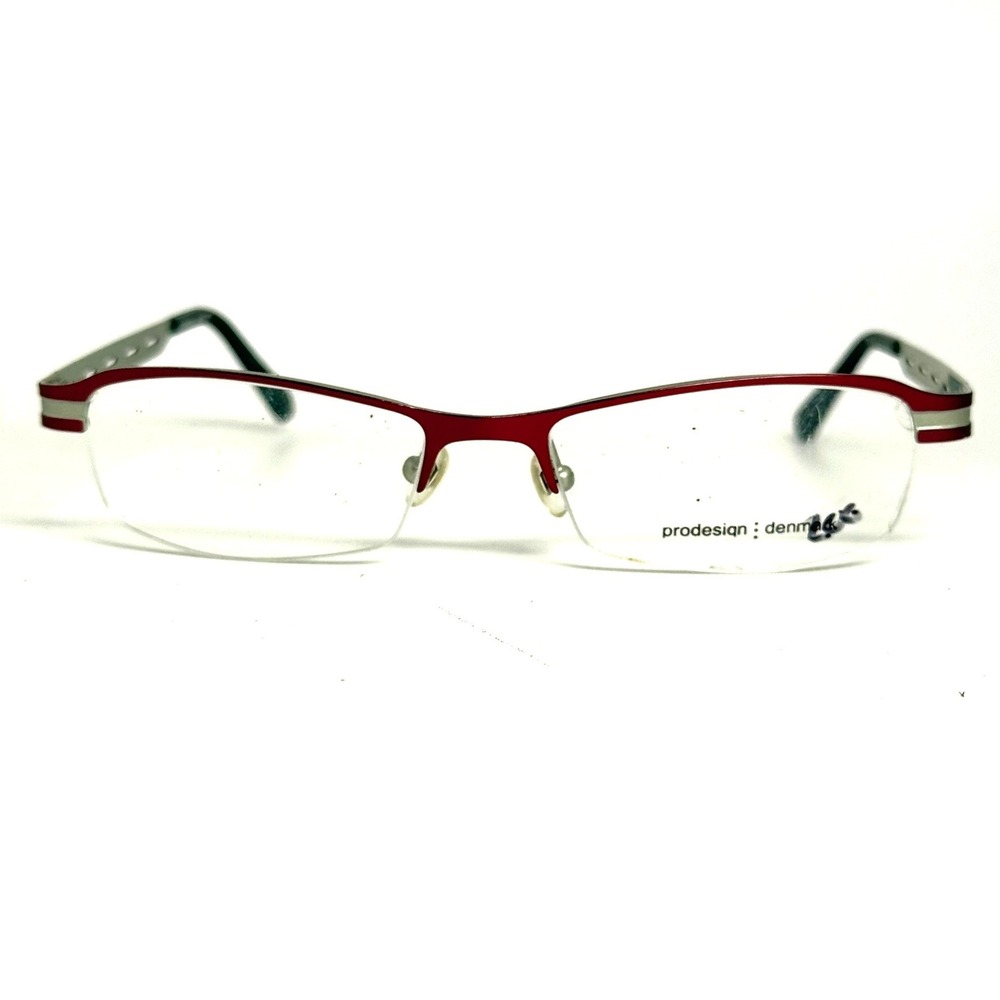 Prodesign Denmark 1208 c.4021 Red Silver Semi Rimless Eyeglasses 52-17-130